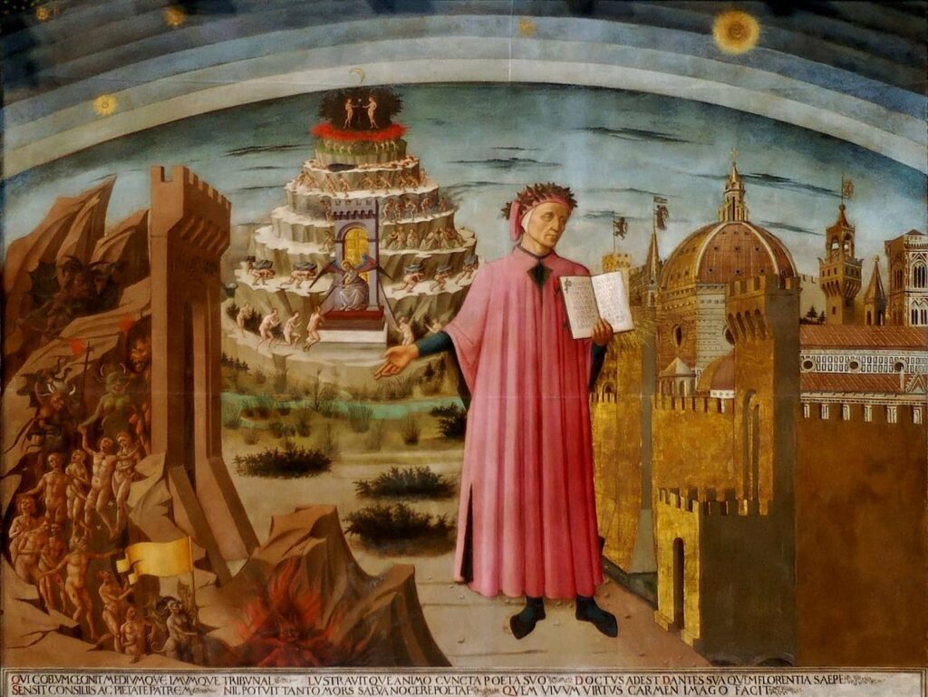 dante che mostra la divina commedia